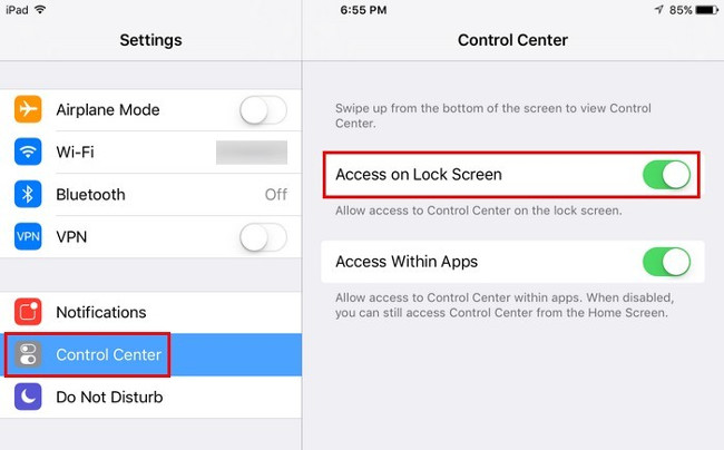 Tắt Control Center trên màn hình khóa