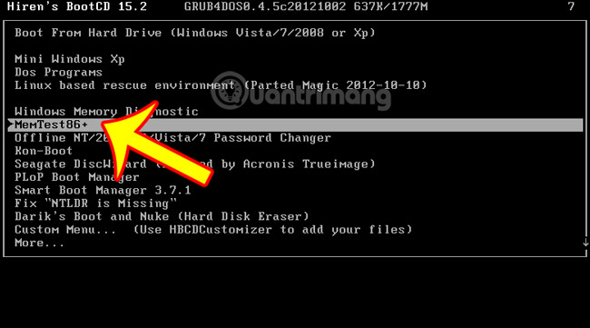 Chạy Memtest86 từ màn hình boot