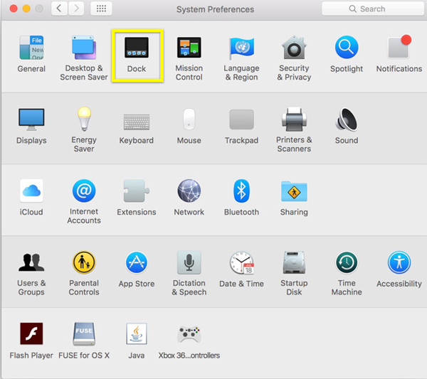 Nhấn chọn mục Dock Nhấn chọn mục Dock