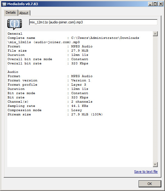 Thông tin file nhạc sau khi ghép