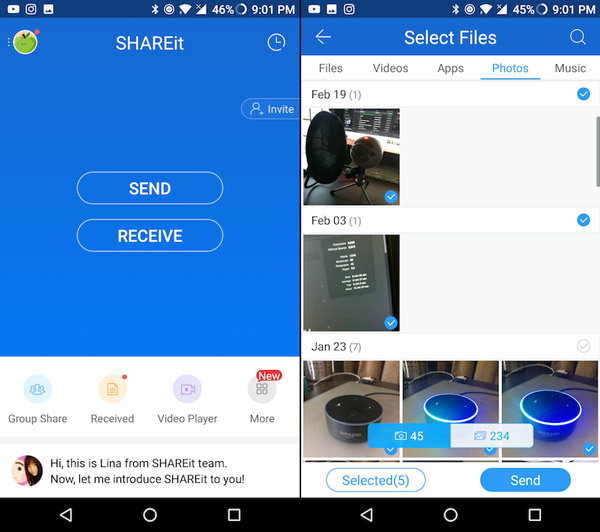 Giao diện chính của SHAREit dùng SHAREit