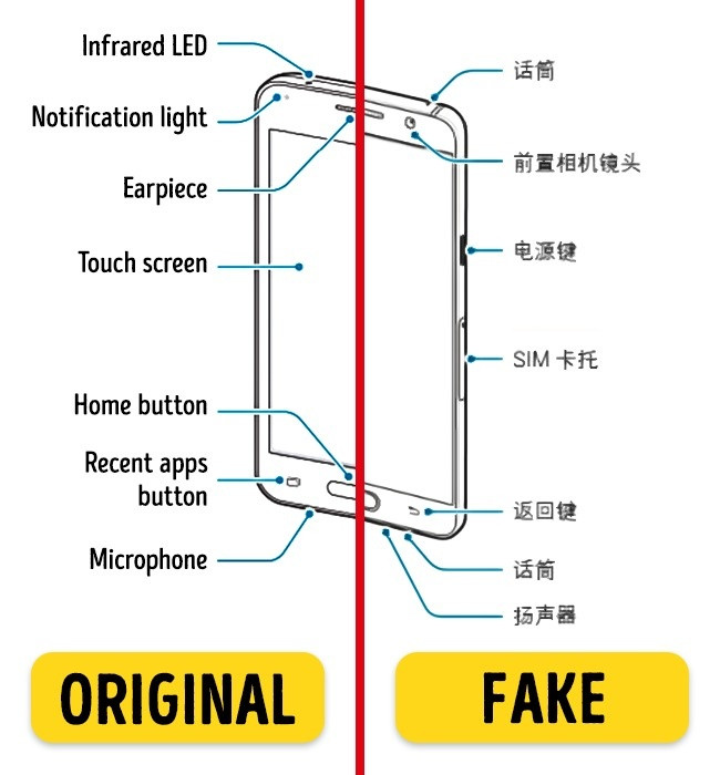 Bản hướng dẫn sử dụng của hàng nhái sẽ dùng một ngôn ngữ khác