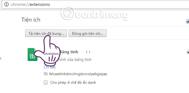Tiện ích đã bung trên trình duyệt Tiện ích đã bung trên trình duyệt