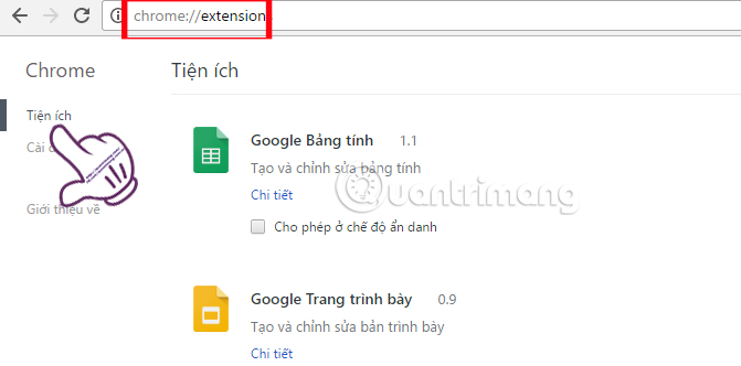 Tiện ích cài đặt trên trình duyệt Tiện ích cài đặt trên trình duyệt