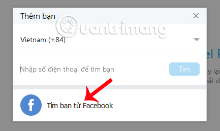 Tìm bạn trên Zalo qua Facebook