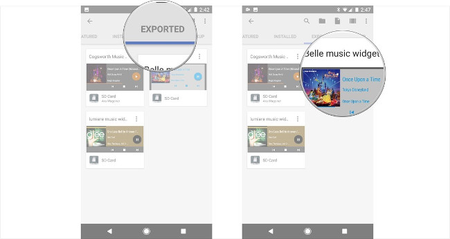 Chọn Tab Exported, chọn Belle Music Widget Chọn Tab Exported, chọn Belle Music Widget