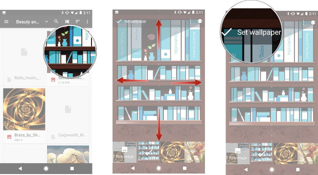 Chọn hình nền, điều chỉnh ảnh, chọn Set Wallpaper Chọn hình nền, điều chỉnh ảnh, chọn Set Wallpaper