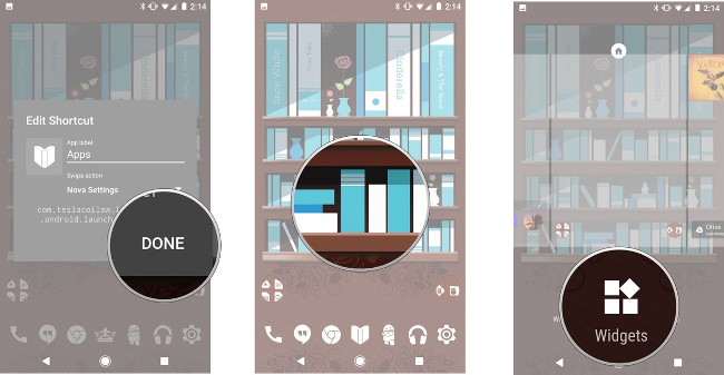 Nhấn Done, giữ ảnh nền. chọn Widgets Nhấn Done, giữ ảnh nền. chọn Widgets