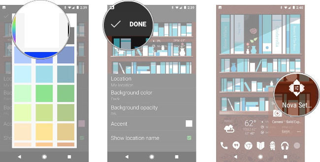 Đổi màu Accent sang trắng, nhấn Done, mở Nova Settings Đổi màu Accent sang trắng, nhấn Done, mở Nova Settings