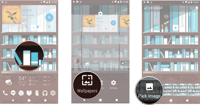 Giữ ảnh nền, chọn Wallpapers, chọn Pick Image Giữ ảnh nền, chọn Wallpapers, chọn Pick Image