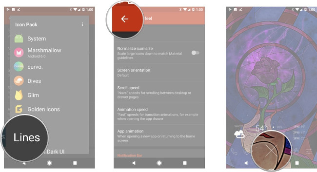 Chọn Lines, quay trở lại màn hình, giữ biểu tượng App Drawer Chọn Lines, quay trở lại màn hình, giữ biểu tượng App Drawer