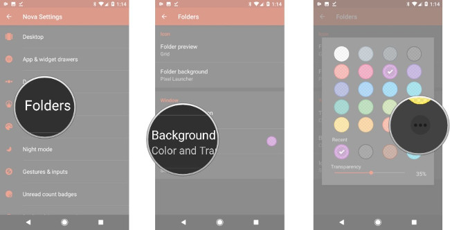 Chọn Folders, chọn Background, nhấn vào biểu tượng tùy chỉnh Chọn Folders, chọn Background, nhấn vào biểu tượng tùy chỉnh