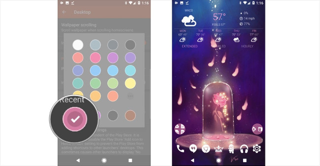 Chọn màu Recent như trong hình, quay trở lại màn hình chính Chọn màu Recent như trong hình, quay trở lại màn hình chính