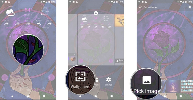 Giữ ảnh nền, chọn Wallpapers, chọn Pick Image Giữ ảnh nền, chọn Wallpapers, chọn Pick Image