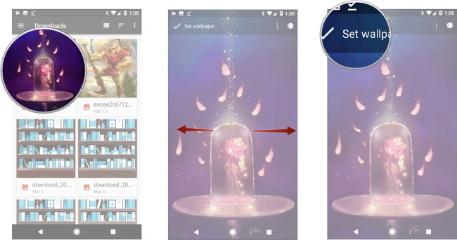 Chọn ảnh nền, điều chỉnh ảnh, chọn Set Wallpaper Chọn ảnh nền, điều chỉnh ảnh, chọn Set Wallpaper