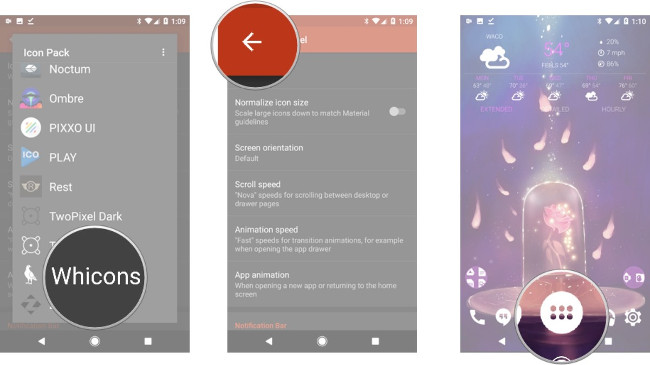 Chọn Whicons, quay lại màn hình chính, giữ App Drawer Chọn Whicons, quay lại màn hình chính, giữ App Drawer