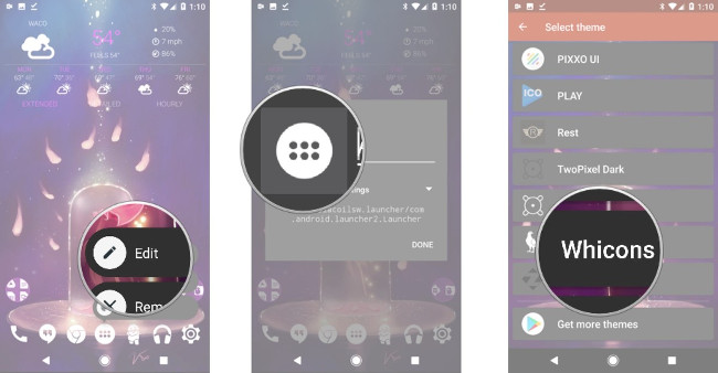 Chọn Edit, thay đổi icon, chọn Whicons Chọn Edit, thay đổi icon, chọn Whicons