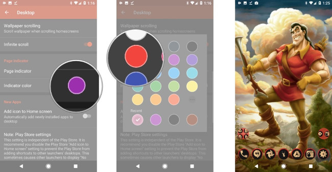 Vào Indicator color, thay đổi sang màu đỏ như trong hình, quay lại màn hình chính Vào Indicator color, thay đổi sang màu đỏ như trong hình, quay lại màn hình chính