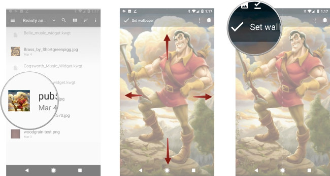 Chọn ảnh nền, điều chỉnh ảnh, chọn Set Wallpaper Chọn ảnh nền, điều chỉnh ảnh, chọn Set Wallpaper