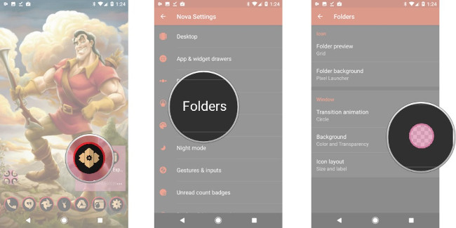 Mở Nova Settings, chọn Folders, chọn Background Mở Nova Settings, chọn Folders, chọn Background