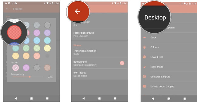 Chọn màu đỏ, quay lại Nova Settings, vào Desktop Chọn màu đỏ, quay lại Nova Settings, vào Desktop