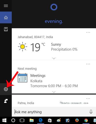 Click chọn Settings cho Cortana 