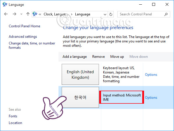 Thay đổi ngôn ngữ bàn phím Windows