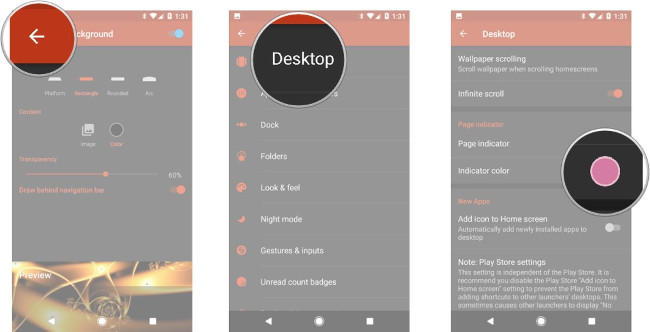 Quay lại Nova Settings, vào Desktop, nhấn vào mục Indicator Color Quay lại Nova Settings, vào Desktop, nhấn vào mục Indicator Color