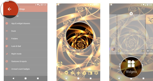 Quay trở lại màn hình chính, giữ ảnh nền, chọn Widgets Quay trở lại màn hình chính, giữ ảnh nền, chọn Widgets