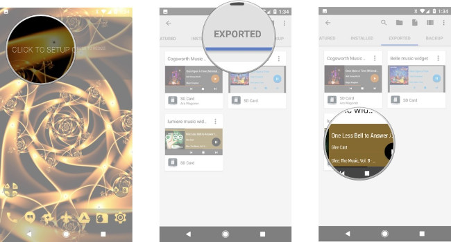 Chọn tab Exported, nhấn vào Lumiere Music Widget Chọn tab Exported, nhấn vào Lumiere Music Widget