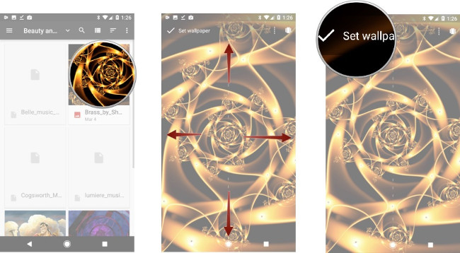 Chọn ảnh nền, điều chỉnh ảnh, chọn Set Wallpaper Chọn ảnh nền, điều chỉnh ảnh, chọn Set Wallpaper