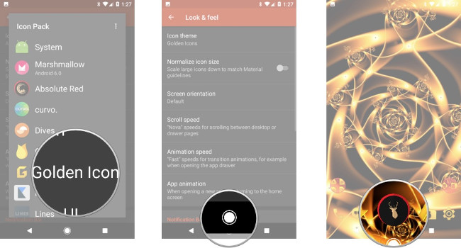 Chọn Golden Icon, quay lại màn hình chính, giữ App Drawer Chọn Golden Icon, quay lại màn hình chính, giữ App Drawer