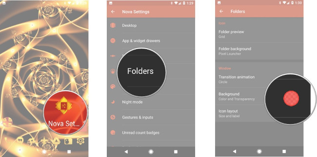 Mở Nova Settings, chọn Folders, chọn Background Mở Nova Settings, chọn Folders, chọn Background