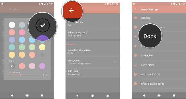Chọn màu đen như trong hình, quay lại Nova Settings, chọn Dock Chọn màu đen như trong hình, quay lại Nova Settings, chọn Dock