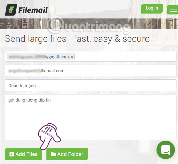 Chọn file gửi trên Filemail trực tuyến