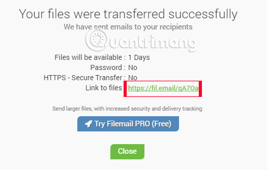 Gửi link tải tập tin trên Filemail