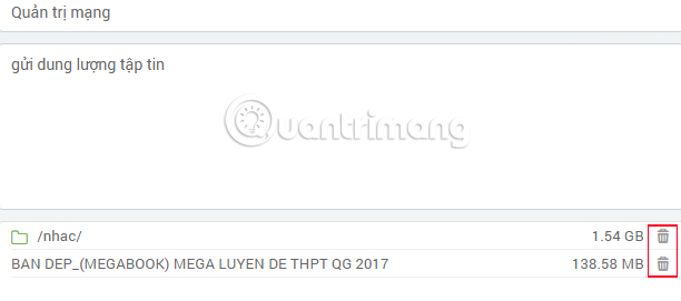 Xóa file muốn gửi trên Filemail