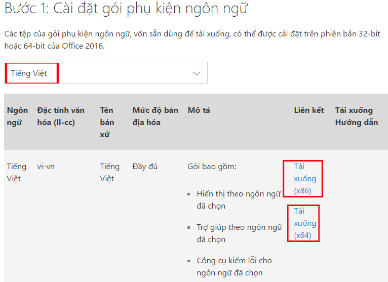 Cài đặt ngôn ngữ Tiếng Việt cho Office 2016
