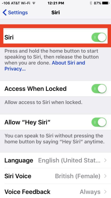 Tắt đi bật lại tính năng Siri