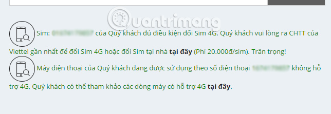 Thông báo không hỗ trợ 4G trên thiết bị Thông báo không hỗ trợ 4G trên thiết bị