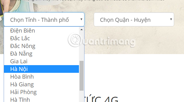 Chọn vị trí bạn muốn kiểm tra phủ sóng 4G Chọn vị trí bạn muốn kiểm tra phủ sóng 4G
