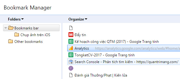 Bookmark sau khi xóa tên