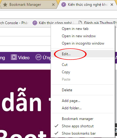 Chọn Edit để sửa bookmark
