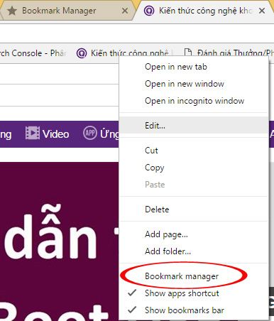 Chọn Bookmark manager