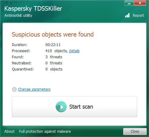Giao diện của Kaspersky TDSSKiller