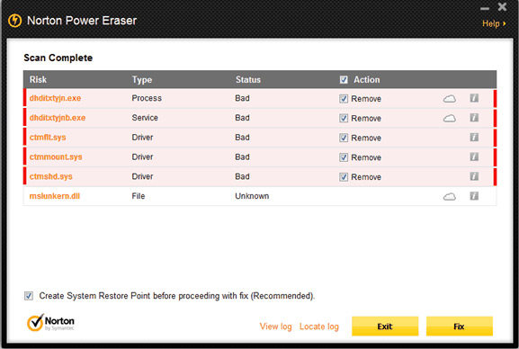 Giao diện của Norton Power Eraser