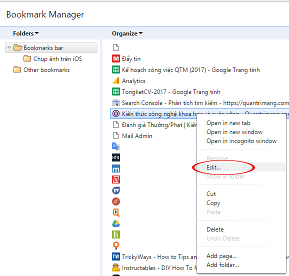 Sửa tên trang web đã lưu