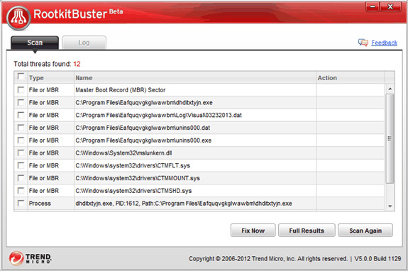 Giao diện của Trend Micro RootkitBuster
