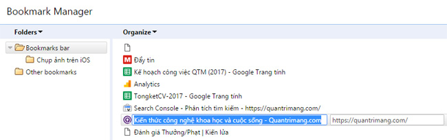 Xóa tên trang web đã lưu dấu