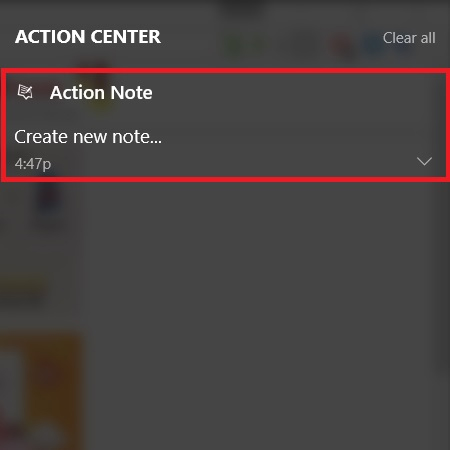 Action Note trên giao diện Action Center 